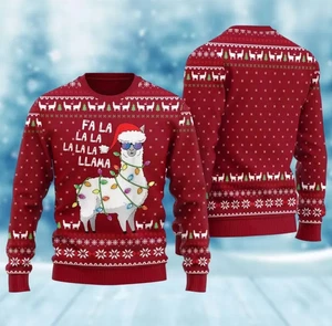 Weihnachtsschaf hässlicher Pullover, Nikolausmütze Schaf Weihnachtsbeleuchtung Pullover - Bild 1 von 4