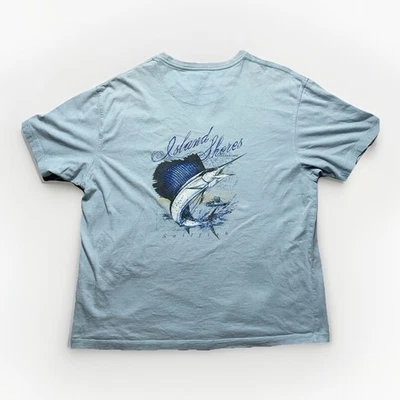 Camiseta Island Shores Para Hombre L Azul Pez Vela Charters Pesca Gráfico Grunge Camiseta Foto 1 de 4