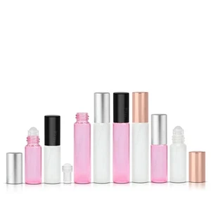 Rollo de vidrio rosa esmerilado de 3 ml 5 ml rollo en botella bola tapa de aluminio - Imagen 1 de 5