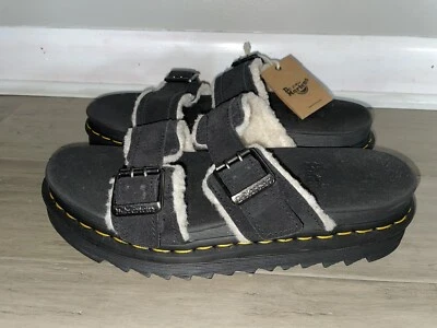 Dr. Marten's Myles Suede Faux Fur Black Platform Slide Sandals Mens 10 Womens 11 - Image 1 of 4