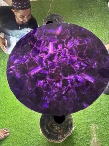 15" Amethyst Round Coffee & Center Table Top, Agate Console Table Top Decor Home - Picture 1 of 9