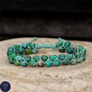 Green Multi coloured Imperial Jasper Macrame Bracelet, Adjustable Bracelet - Picture 1 of 3