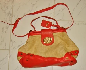 EMMA FOX Natural Straw Red  Leather Trims Shoulder Satchel Bag NICE - Picture 1 of 10