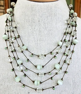 Green CatsEye Glass Acrylic RS 5Strand Brass Chain Necklace 20-5/8" ADJ by Mixit - Picture 1 of 10
