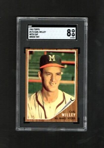 1962 Topps Carl Willey #174 - w/ Cap variation & Green Tint! ~ SGC 8 NM/MT RARE!