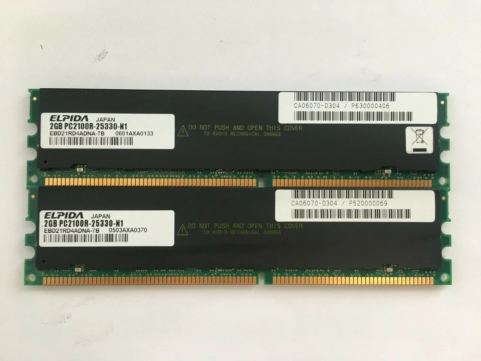 ELPIDA 4GB -2x2GB DDR1 ECC REG Server Ram Memory Modules PC2100r 266MHz - Image 1 of 1
