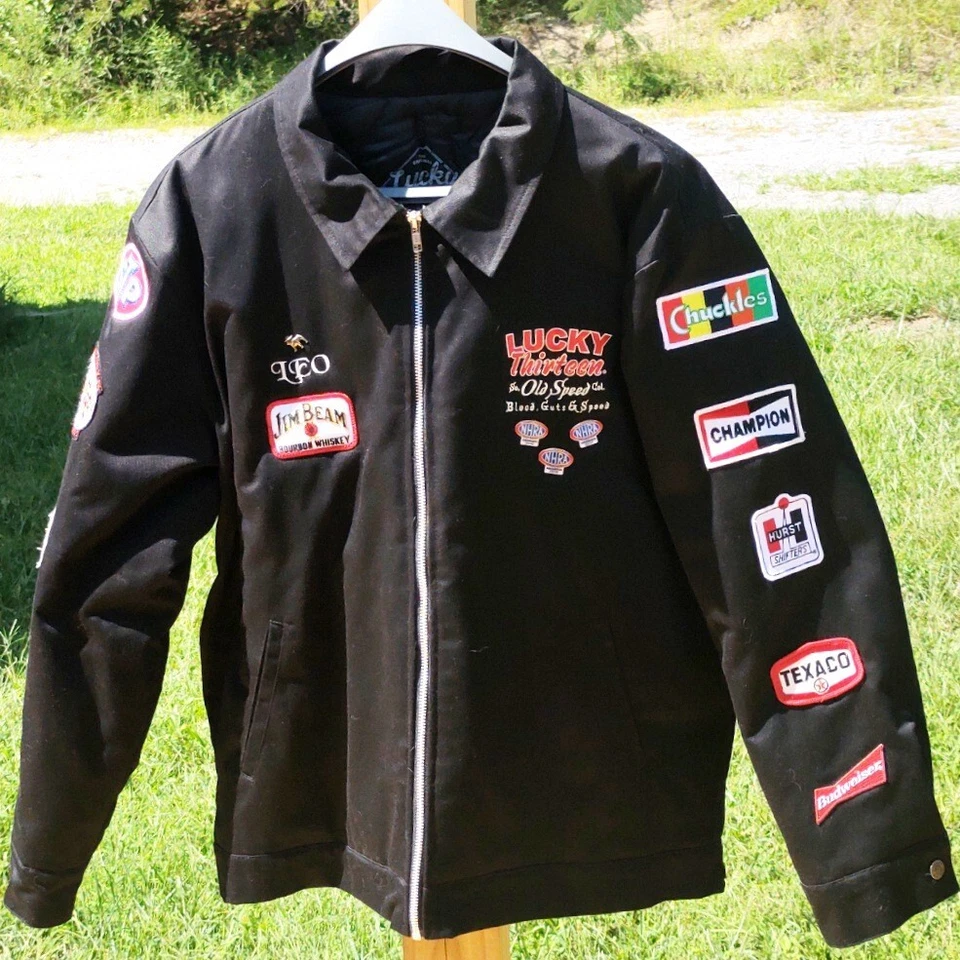 Mens Lucky 13 Mechanic Rockabilly Black Jacket Sz 2XL Kentucky Biker With Patche - Image 1 of 4