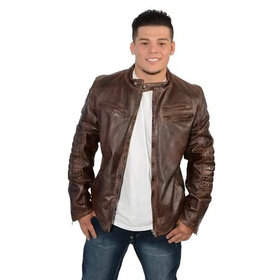 Milwaukee Leather 1805 Men's 'Cafe Racer' Brown Lambskin Leather Fashion Jacket - Image 1 of 4