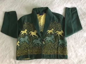 Vintage Nikki Saggaro Western Type Forest Green Horses Design One Button Jacket - Bild 1 von 12