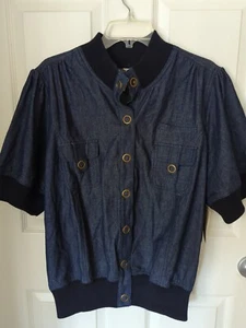 Women's NWT Missphit Short Sleeve Blue Jean Top W/ Snaps Sz. 3X - Foto 1 di 6