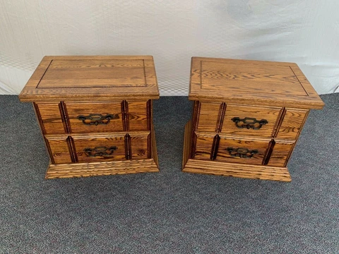 Pair of Vintage Oak Nightstands Side End Tables Cover