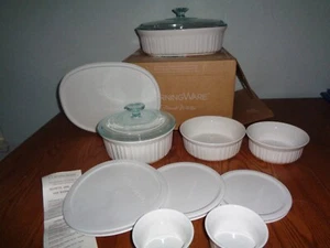 Corning Ware Französisch Weiß 12-teiliges Set Kasserolle Schüsseln Auflaufförmchen Deckel - Bild 1 von 4