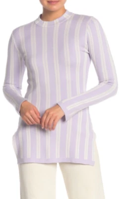 RACHEL ROY COLLECTION Suéter Listrado Decote Simulado com Bainha Dividida, Lavanda Extra Grande $99 - Imagem 1 de 4