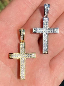 Colgante De CRUZ Plata De Ley 925 Maciza con Diamantes Simulados HIP-HOP 3D - Imagen 1 de 12