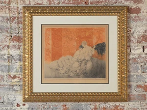Incisione a matita a colori Louis Icart ""Mockery"" originale 1928 firmata - Foto 1 di 10