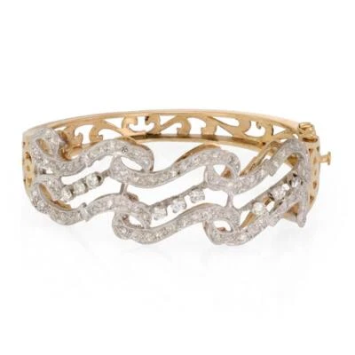 66469 Brazalete Elegante Estate Diamante 2.4ct 14k Dos Tonos Oro Diseño Pergamino Foto 1 de 4