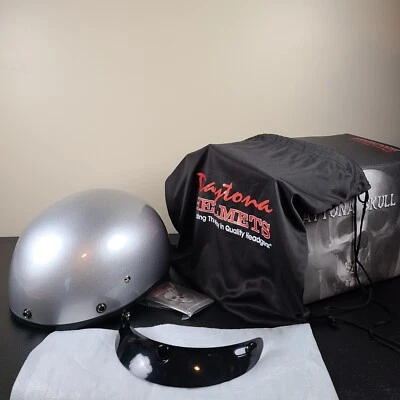Daytona Half Skull Cap Motorcycle Helmet DOT Approved Silver Metallic XXS Visor - Image 1 of 4