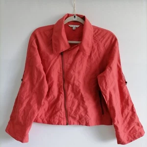 Cabi Scooter Asymmetrical Women's Coral Moto Jacket size M Roll Tab Sleeve - Picture 1 of 7