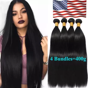 400g THICK 4 Bundles 100% Unprocessed Peruvian Virgin Human Hair Extensions Weft - Picture 1 of 13