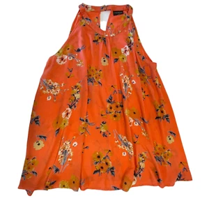 Lane Bryant Womens Sleeveless Top 18 Orange Floral High Neck Sheer Flowy Rayon - Picture 1 of 12