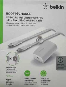 Belkin Boost Charge USB-C PD Wall Charger With PPS + Pro Flex USB-CtoC Cable 30W - Picture 1 of 5