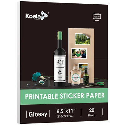 Koala Printable Glossy Sticker Paper for Inkjet + Laser Printer 8.5x11 20 Sheets - Image 1 of 4
