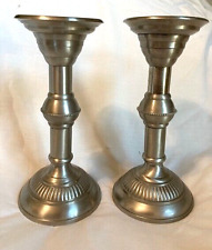 Pair 2 Vintage International Pewter over brass Candlestick Holders 8 1/2" x 4"