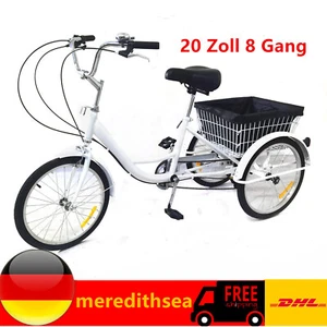 20 Zoll Erwachsene Dreirad 8-Gang Lastenfahrrad Seniorenrad mit Korb Tricycle - Bild 1 von 10