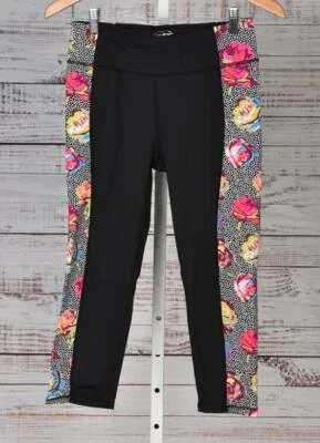 Legging capri Betsey Johnson negro Give Get Performance con rayas florales M Foto 1 de 3