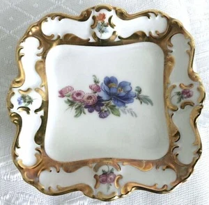 4.5" ANTIQUE VG GERMAN BAVARIA LINDNER KUEPS HAND PAINTED SQUARE PLATTER TRAY #2 - Picture 1 of 4