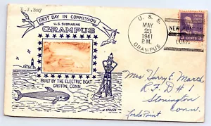 US Navy USS Grampus 1941 Crosby no photo cachet Cover CV90 - Bild 1 von 2