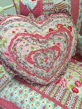 Stella Girls Frill Heart Shaped Cushion Pink Floral Shabby Chic Bedroom Nursery