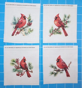 4 Piezas 3"x3" Cardenales 100% Algodón Tela Panel Bloques Cuadrados Acolchado Costura - Imagen 1 de 3