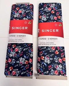 4 Yards GESAMT 72”x 54” Baumwolle Rasen Stoff SINGER Marineblau mit SM Blumenmuster Mehrfarbig - Bild 1 von 7