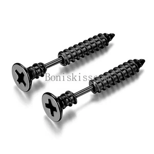2Pcs Unisex Nail Stainless Steel Mens Womens Cross Screws Pierced Stud Earrings - Picture 1 of 16