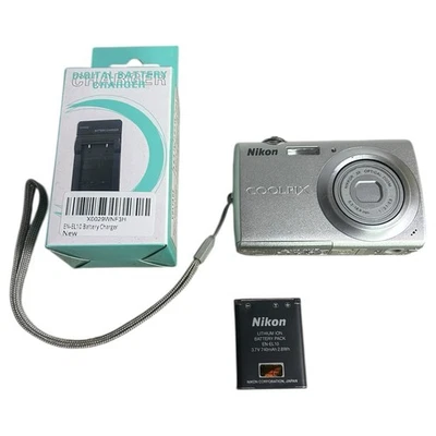 Nikon Coolpix S203 10MP Digital Camera Silver w/ Battery & Charger Tested - Image 1 of 4
