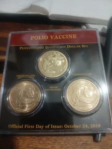 3 PC GOLD COIN SET/POLIO VACCINE -PENNSYLVANIA INNOVATION DOLLAR SET - Picture 1 of 2