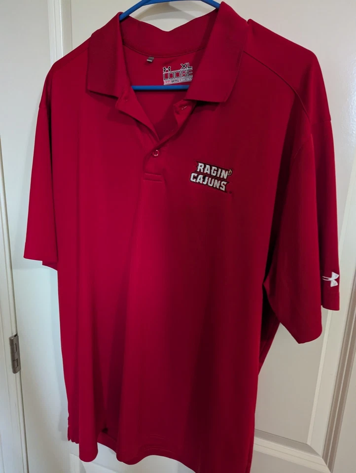 UL Ragin Cajuns Shirt Mens XL Red Under Armour Heat Gear Polo Golf - Image 1 of 4