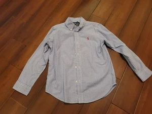 Ralph Lauren polo long sleeve button up boy size 7 blue And white plad - Picture 1 of 4