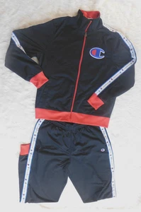 Tuta Champion Track Vintage Uomo Taglia Large Nero Bianco Nastro Bordo Giacca Pantaloni Set - Foto 1 di 11