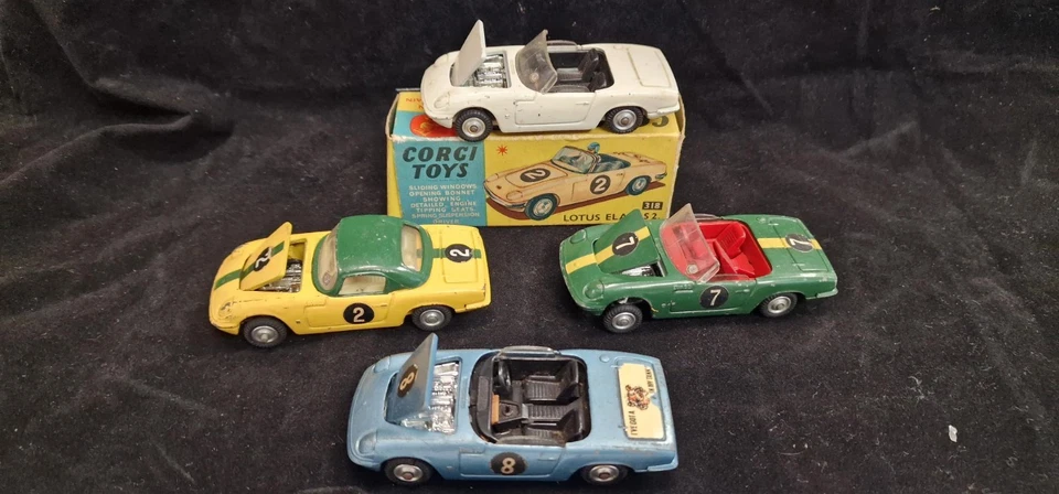4 x Corgi 318 Lotus Elan S2 - various versions + original box USED - Image 1 of 4
