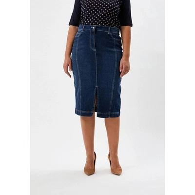 NUEVO CON ETIQUETAS Falda Persona Marina Rinaldi Gonna Talla 18 Denim Lápiz Azul Midi Abertura Frontal Foto 1 de 4