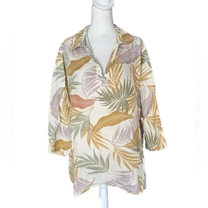 Tahari Linen Blouse Floral Hawaiian Resort Vacation Tunic Womens Size 3X - Picture 1 of 9