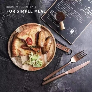 Solid Wood Dinner Plates 13-38cm Wooden Tea Tray Plate For Food Snack Dishs - Picture 1 of 16