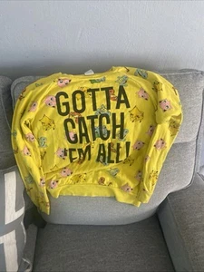 Pokemon Gotta Catch Them All Long Sleeve Shirt Yellow Sweater Youth SZ M EUC - Picture 1 of 13