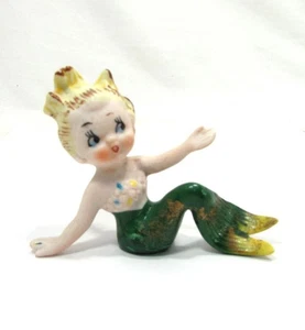 Statuina Sirena Bisque Vintage Made in Japan Bradley ? Kitsch in ceramica bionda 4" - Foto 1 di 11