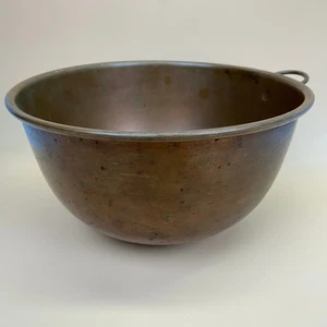 Große schwere massive Kupfer 10,5 Zoll Rührschüssel gerollter Rand Messingschlaufe - Bild 1 von 9