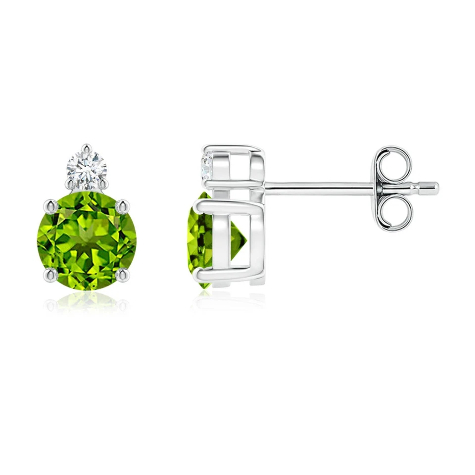 Aretes de peridoto ANGARA con diamante en plata para mujer (5 mm) Foto 1 de 1