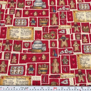 Vtg Dianna Marcum Grandma's Gingerbread Recipe Cotton Fabric Remnant 17" x 45" - Picture 1 of 2