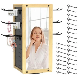 Soporte de exhibición giratorio de 24 ganchos con espejo, madera y metal giratorio P... - Imagen 1 de 7